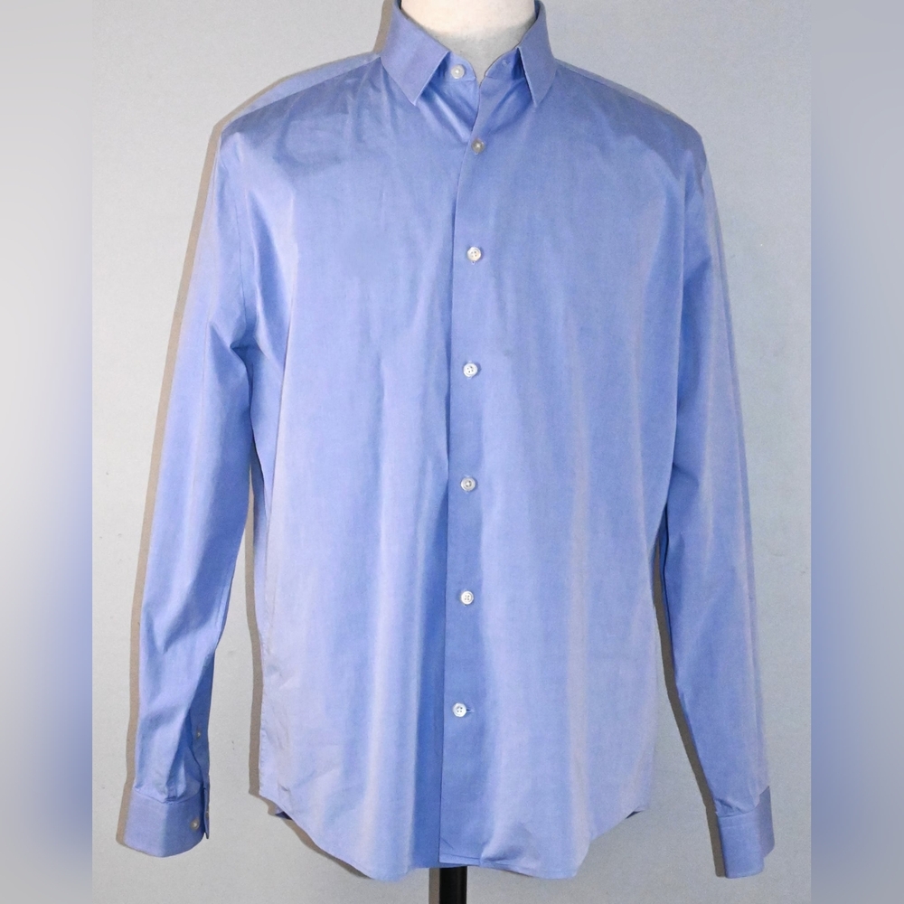 Vintage Express IMX Men's XL Blue Button-up Fitted Dress Shirt 17- 17.5 Neck